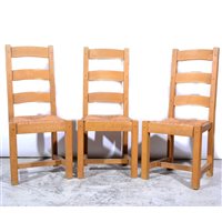 Lot 382 - Set of six beechwood ladder-back dining chairs.