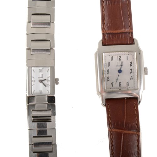 Lot 266 - Dunhill - two lady's watches, a Dunhill mechanical wind steel watch with square silvered Arabic numeral dial in a 23mm diameter stainless steel waterproof case and back, strap model (2)
