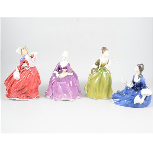 Lot 32 - A collection of Royal Doulton ladies, comprising matt 'Geraldine' HN 2348, 'Fleur' HN 2368, 'Rosalind' HN 2393, 'Lynne' HN 2329, 'Ninette' HN 2379. (9)