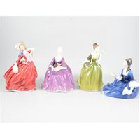 Lot 32 - A collection of Royal Doulton ladies, comprising matt 'Geraldine' HN 2348, 'Fleur' HN 2368, 'Rosalind' HN 2393, 'Lynne' HN 2329, 'Ninette' HN 2379. (9)