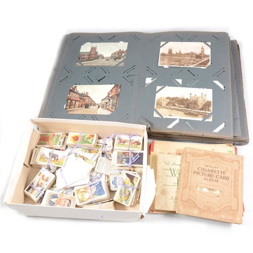 Lot 119 - An album of postcards - topographical, London, Bedford, Bletchley, Lichfield, Scotland, Comic, Mabel Lucie Attwell, Sentimental and box of cigarette cards.