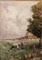 Lot 305 - J R Miller (Scottish), A Dutch Homestead, watercolour.