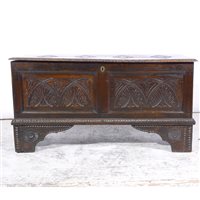 Lot 445 - Old carved oak coffer