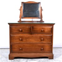 Lot 396 - Ercol stained wood chest of drawers, and a matching toilet mirror.