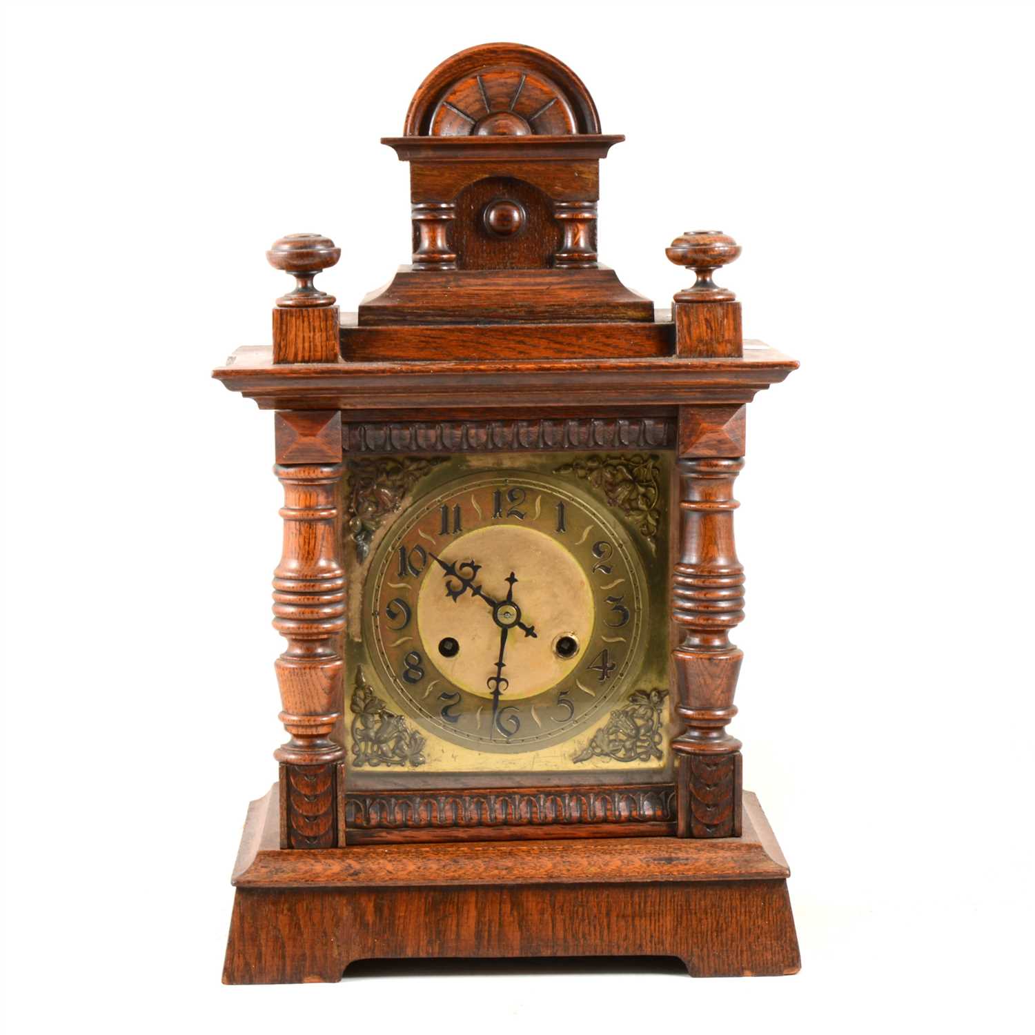Lot 184 - Oak cased mantel clock, late 19th Century, ...