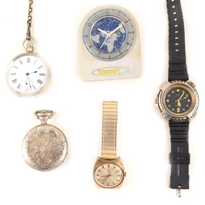 Lot 303 - Gent's plated pocket watch, white enamelled dial, keyless lever movement; ...