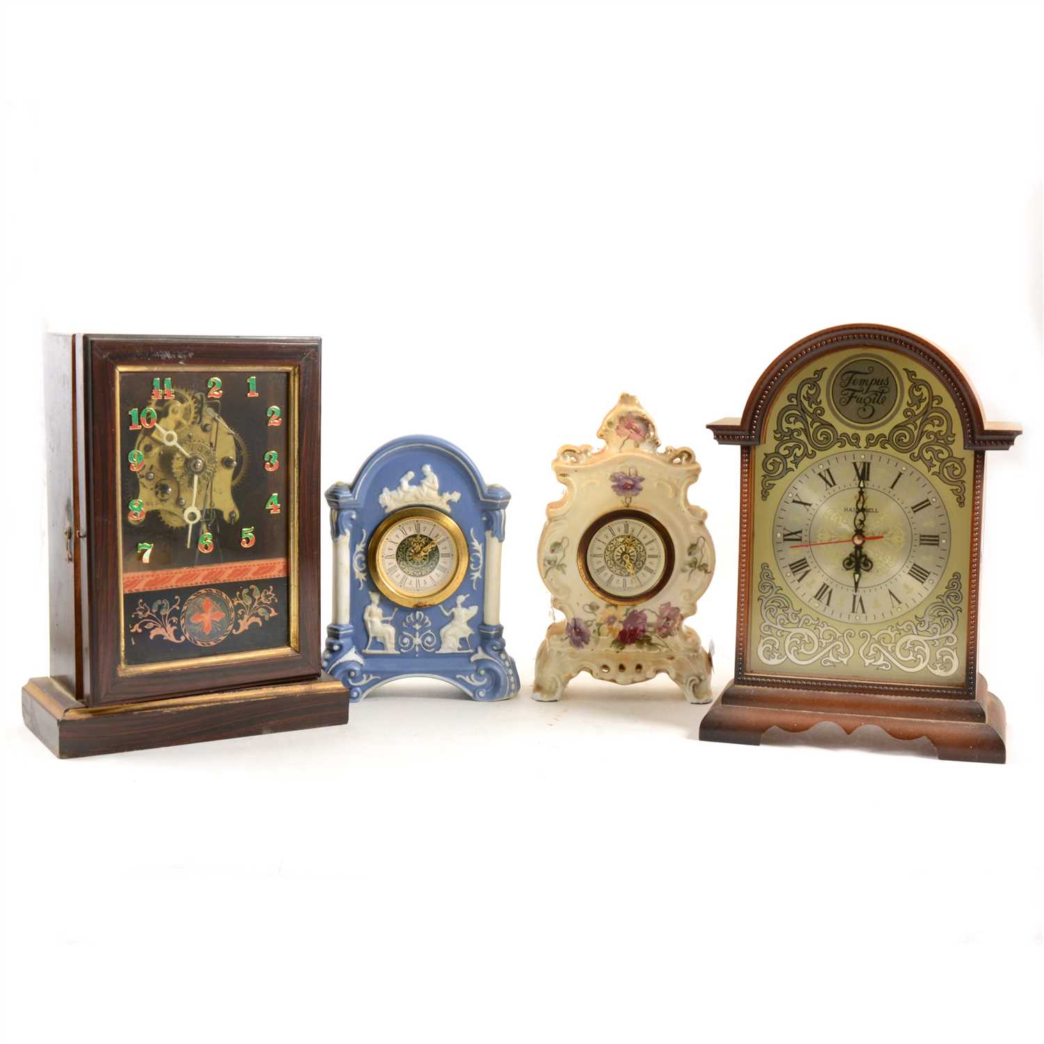 Lot 191 - Stained wood shelf clock, lacking original dial, ...