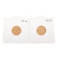 Lot 234 - Two Half Sovereigns - George V 1913/1914. (2)