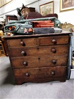 Lot 452 - Pine painted chest of drawers standing on bracket feet.