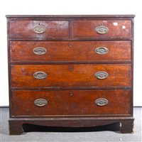 Lot 438 - Georgian mahogany chest of drawers standing on bracket feet.