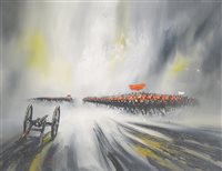 Lot 297 - John Bampfield, Charge of the Light Brigade, signed, oil on canvas, 71cm x 91cm.