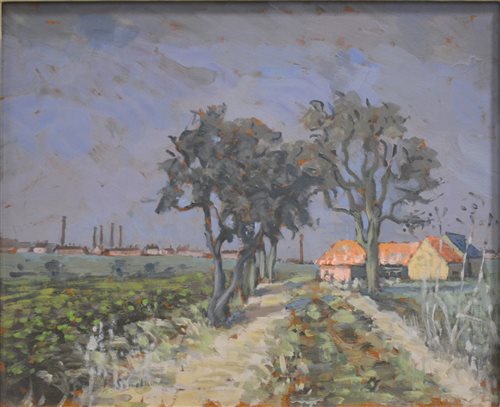 Lot 318 - Frances Sinclair "Holme Peterborough" oil on board 24cm x 30cm, signed bottom left another unsigned canvas by the same artist 39cm x 49cm, "Court Lodge Lamberhurst" (2)