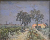 Lot 318 - Frances Sinclair "Holme Peterborough" oil on board 24cm x 30cm, signed bottom left another unsigned canvas by the same artist 39cm x 49cm, "Court Lodge Lamberhurst" (2)