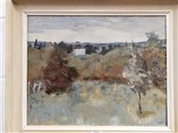 Lot 318 - Frances Sinclair "Holme Peterborough" oil on board 24cm x 30cm, signed bottom left another unsigned canvas by the same artist 39cm x 49cm, "Court Lodge Lamberhurst" (2)
