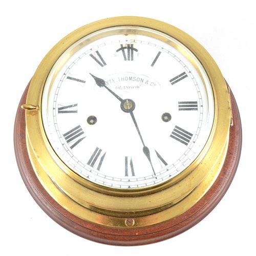 Lot 145 - Ship's brass-cased wall clock, Whyte, Thomson & Co., Glasgow