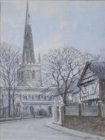 Lot 304 - Albert H. Findley "St Mary de Castro Church", Leicester, signed, watercolour, 13cm x 10cm.