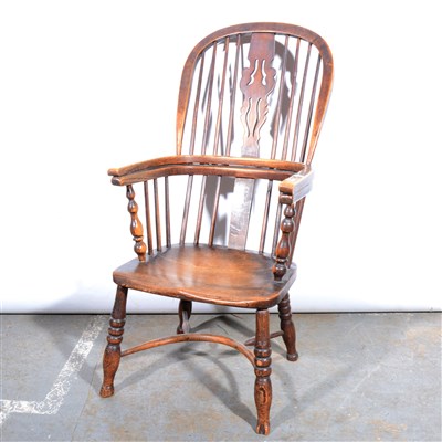 Lot 440 - Victorian elm and ash high-back Windsor chair, ...