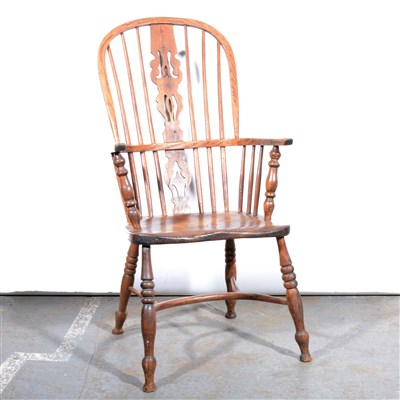 Lot 442 - Victorian elm, ash and beechwood high-back Windsor chair, ...