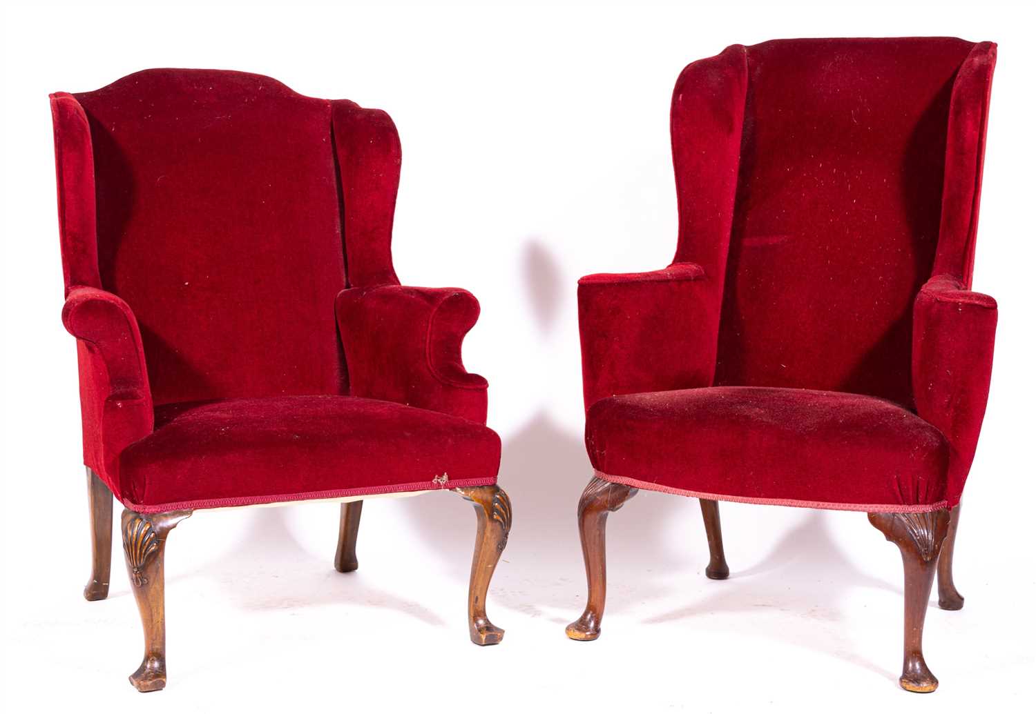 Lot 442 - A George II style wing-back easychair, and a similar chair en suite