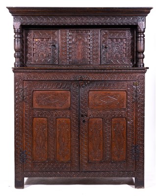 Lot 441 - A joined oak court cupboard, 17th Century