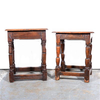 Lot 450 - Joined oak stool, in part 18th Century, ...