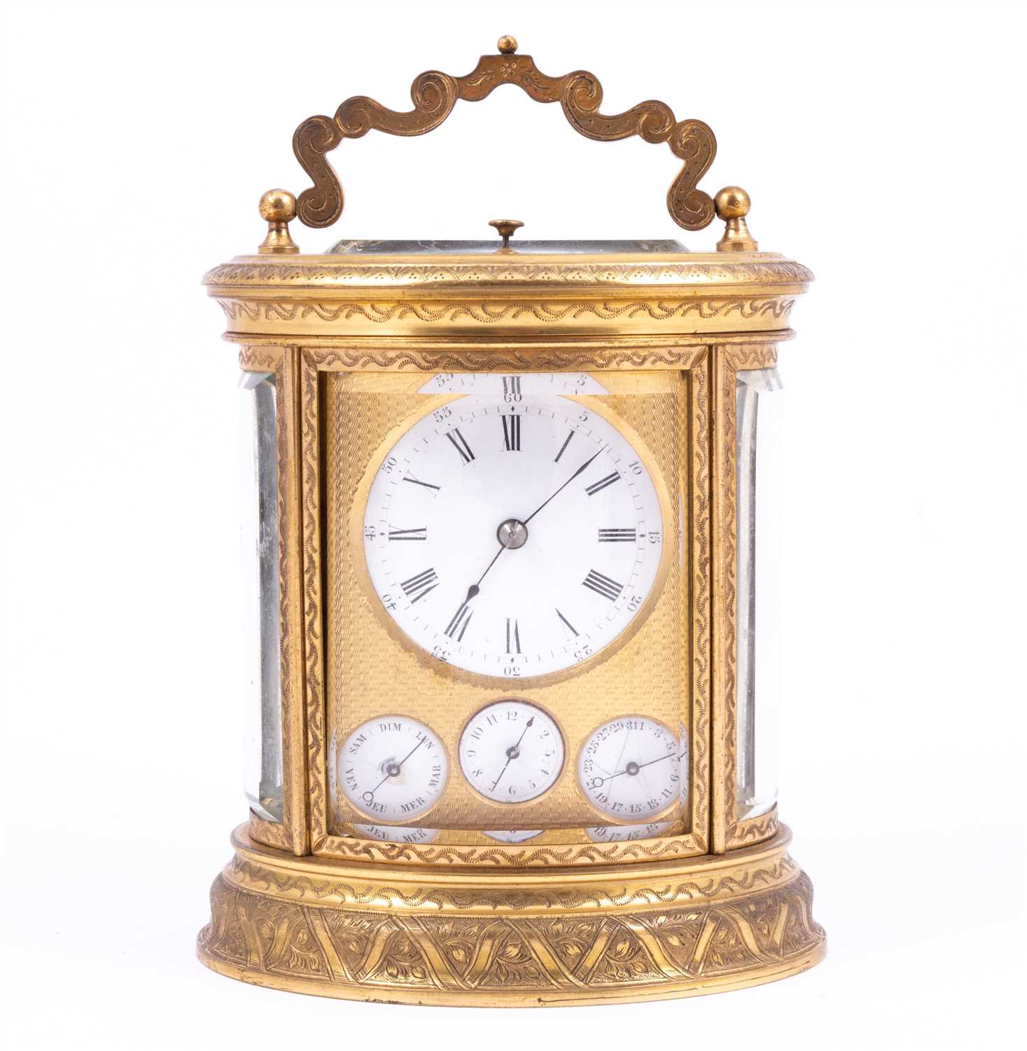 Lot 312 - French brass calendar carriage clock, circa 1880