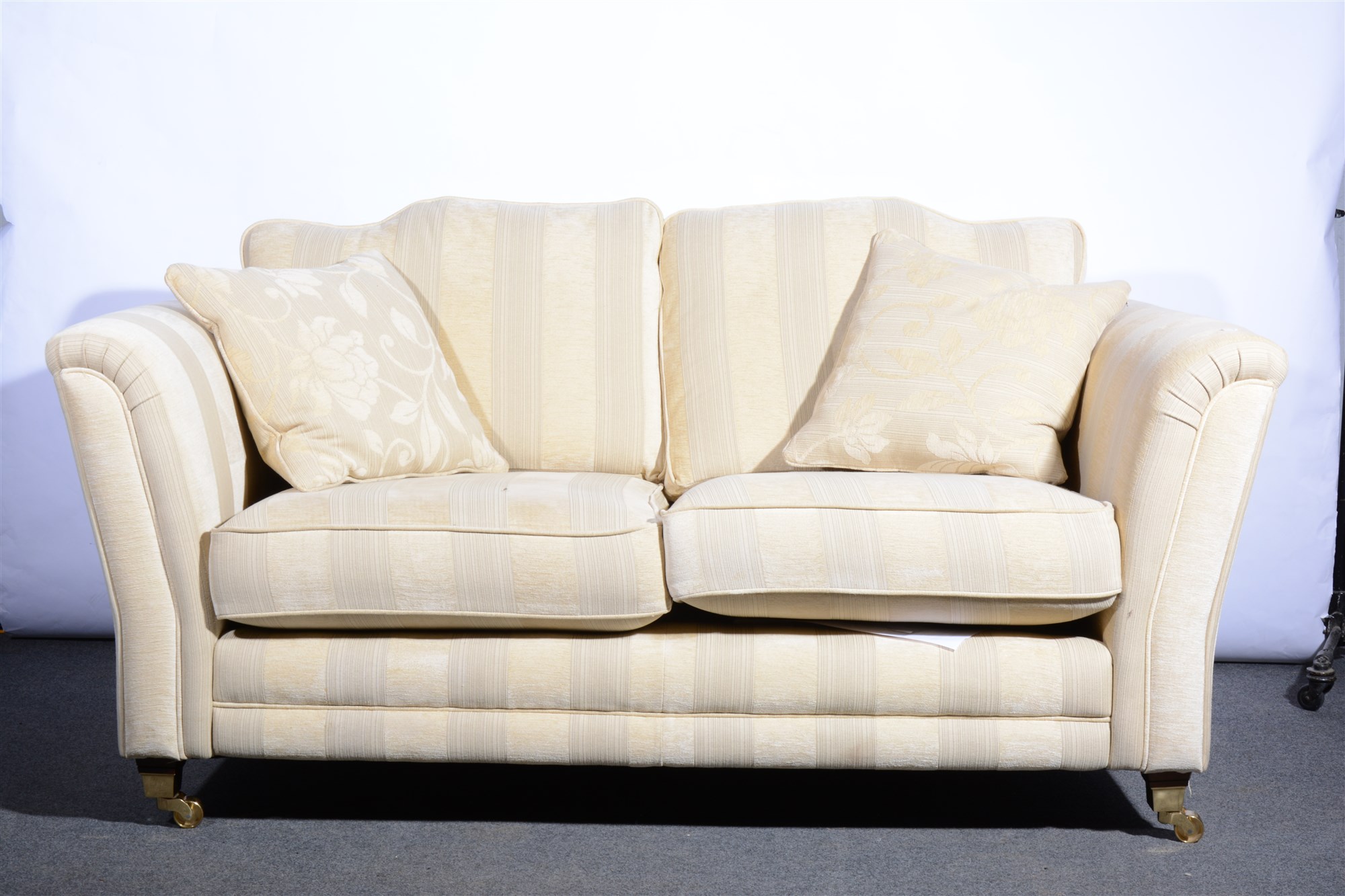 Lot 466 Knoll style two seater settee, striped cream