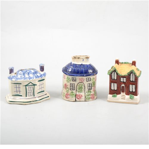 Lot 5 - Three Pratt type pottery cottage money boxes.