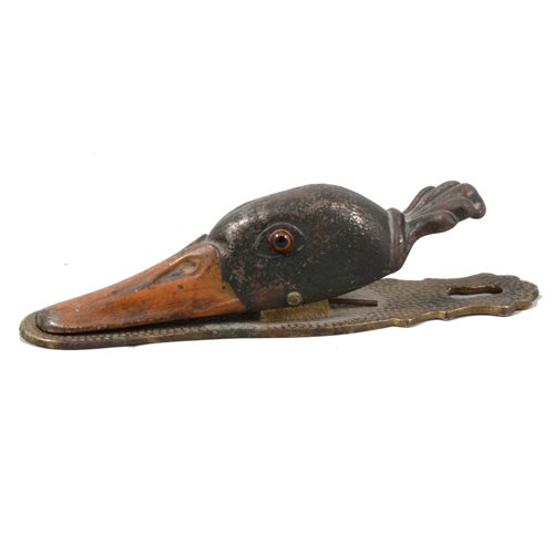 Lot 96 - Victorian novelty desk clip modelled as a Mallard duck’s head.