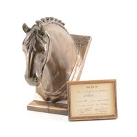 Lot 108 - A modern metal limited edition sculpture of a horse, entitled "Robbie" by B.R. Elton, 23/250, signed 'Elton Fine Art ©1978', with certificate, 27cm high, 12cm wide, 28cm deep.