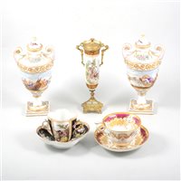 Lot 64 - Pair of Capodimonte porcelain amphora shape vases, and other ornamental ceramics.