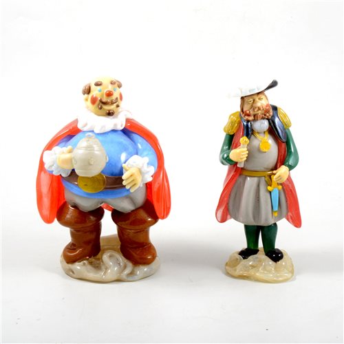 Lot 9 - Murano style coloured glass model Falstaff, 19cm and a similar figure of another Shakespearean character, (2).