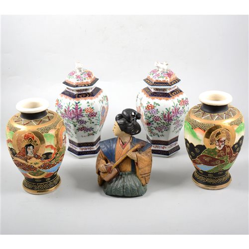 Lot 13 - A quantity of Japanese ceramic items, including Satsuma vases, nodding figures, etc