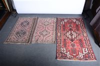 Lot 481 - Zanjan rug, cruciform medallion on a red field, and two Hamadan rugs.