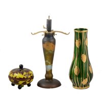 Lot 42 - A cameo glass lamp base, cameo glass dish and cover, and another decorative glass vase.