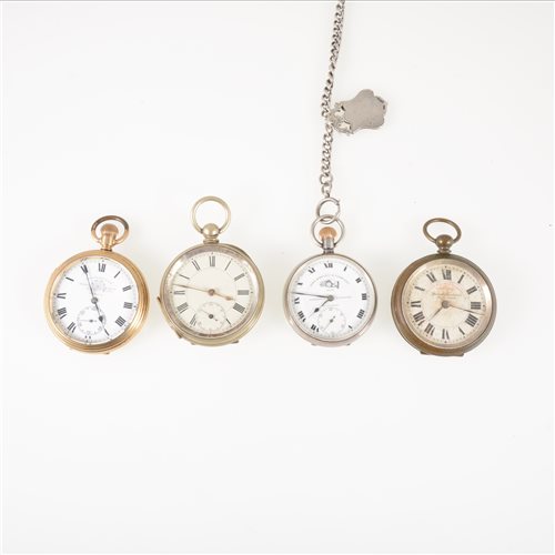 Lot 305 - A quantity of silver and metal pocket watches and alberts, a John Hawley & Company London and Coventry top wind silver open face pocket watch hallmarked London (imported) 1918