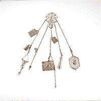 Lot 236 - A silver chatelaine with attachments, other silver and trinkets.