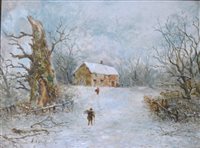 Lot 323 - Joseph Haslam Hawksworth, Winter landscape; another by the same hand; and another work.