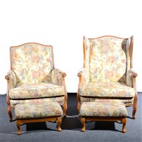 Lot 405 - Pair of modern French stained beechwood bergere easy chairs