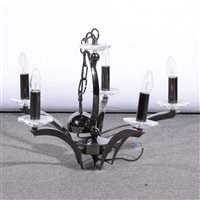 Lot 396 - Contemporary five-light chromed chandelier.