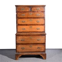 Lot 319 - George III style oak chest on chest