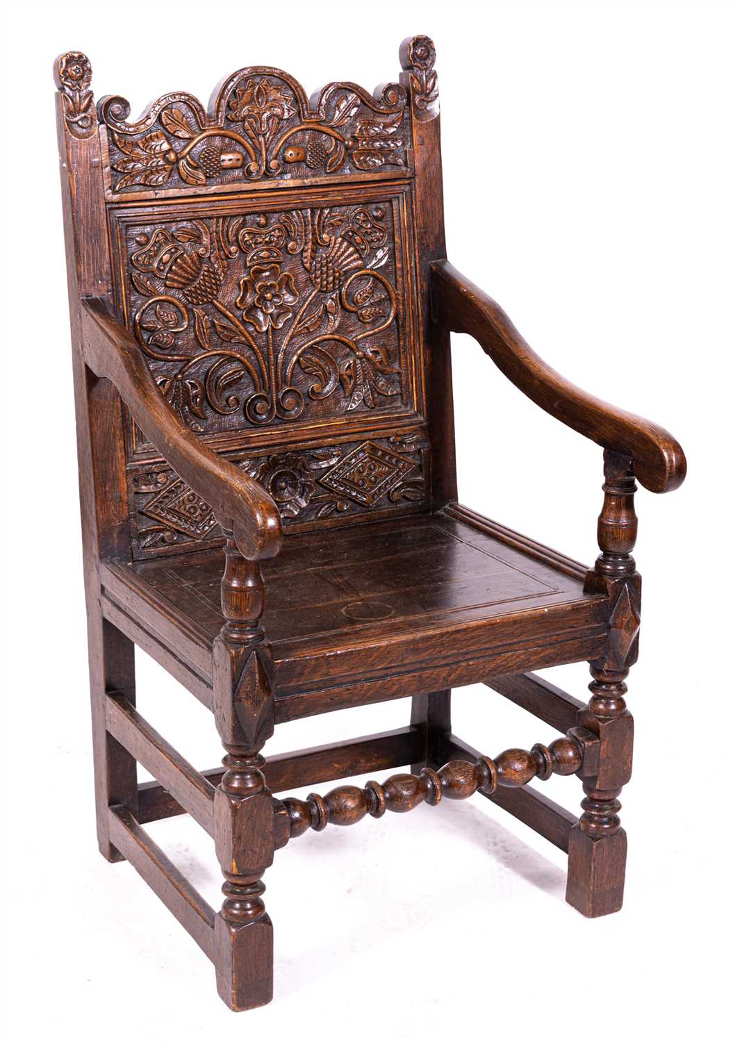 Lot 438 - A joined oak chair, late 17th Century and later