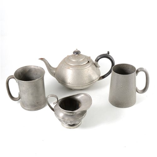 Lot 143 - Three boxes of assorted pewter wares.