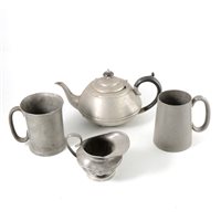 Lot 143 - Three boxes of assorted pewter wares.