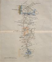 Lot 321 - J Bye, "Commencement of the Roads to the Lakes of Lancaster, Westmoreland & Cumberland, as far as Hinckley & Leicester", hand coloured road map, 30.5cm x 25.5cm visible size, The Road from London t...