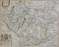 Lot 337 - William Kip, a Map of the County of Leicestershire, hand coloured county map, 28.5 x 36cm, Richard Blome, A Map of the County of Leicester with its Hundreds, hand coloured county map, 24.5 x 31cm,...