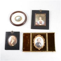 Lot 183 - Three 19th Century portrait miniatures on ivory panels; and another