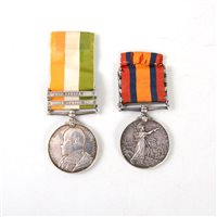 Lot 190 - King's South Africa Medal 1901 and 1902 bars, Pte Breckles RAMC; King's South Africa Medal, Cape, OFS, Trousrad and 1902 bars, Cpt. Stacey, East Surrey Regiment.