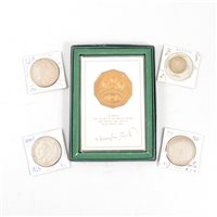 Lot 195 - Four USA silver dollars, other European coins, and a bronze Rhodesia Independence medal.