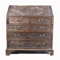 Lot 439 - Victorian carved oak bureau